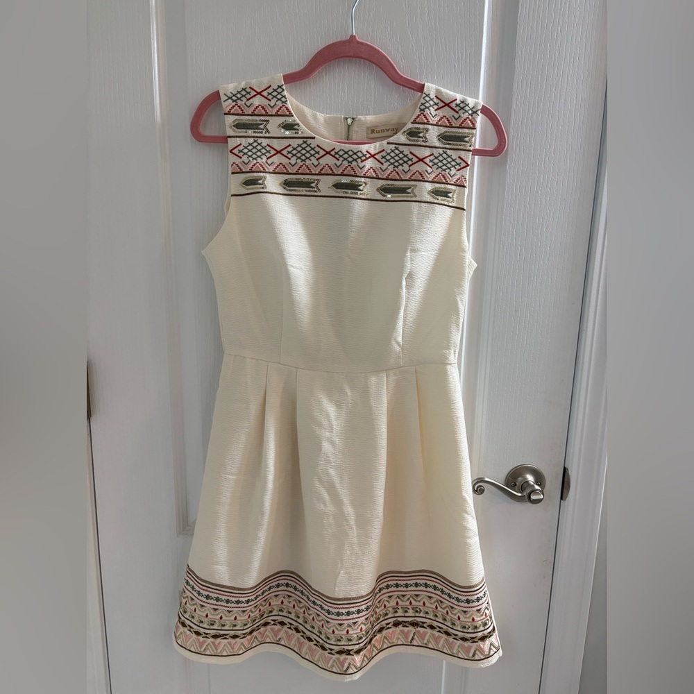 Embroidered and Sequined ModCloth Sleeveless A-Line Dress